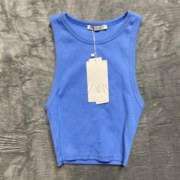 Zara Tops - NEW Zara Sleeveless Stretch Ribbed Crop Top Women's Small Blue